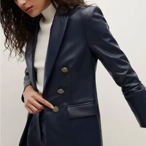 NWT Veronica Beard Navy Leather blazer. Ruched sleeves and perfect with jeans!